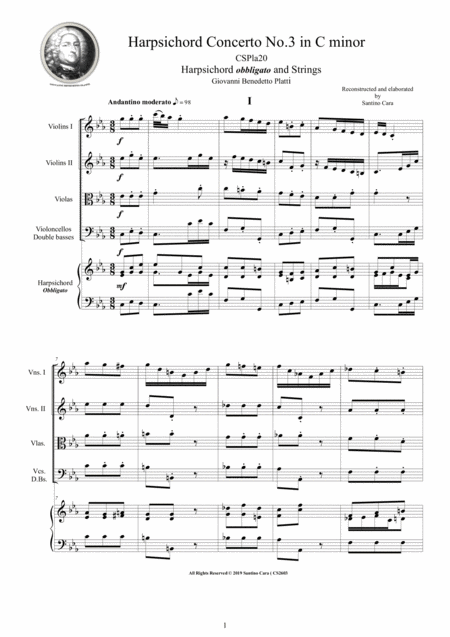 Platti Harpsichord Concerto No 3 In C Minor Cspla20 For Harpsichord And Strings Sheet Music