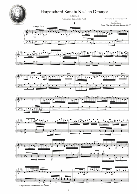 Platti Harpsichord Or Piano Sonata No 1 In D Major Op 1 Cspla4 Sheet Music