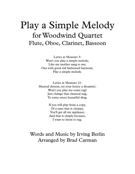 Play A Simple Melody For Woodwind Quartet Sheet Music