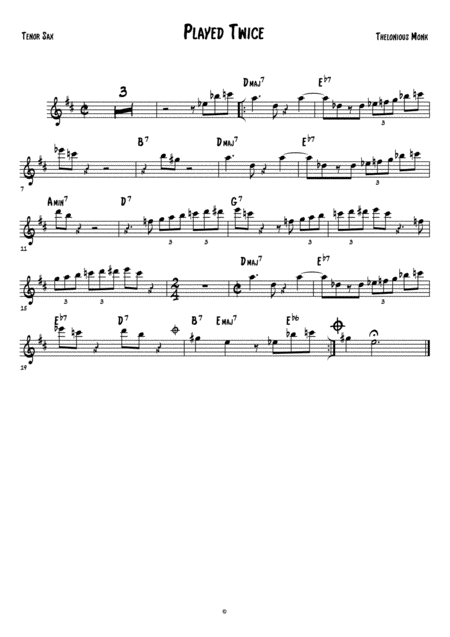 Played Twice Tenor Sax Sheet Music