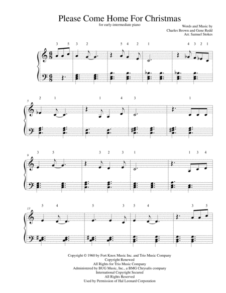 Please Come Home For Christmas For Early Intermediate Piano Sheet Music