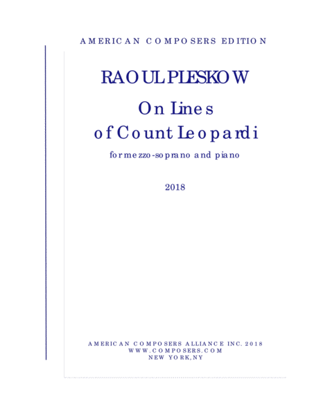 Free Sheet Music Pleskow On Lines Of Count Leopardi