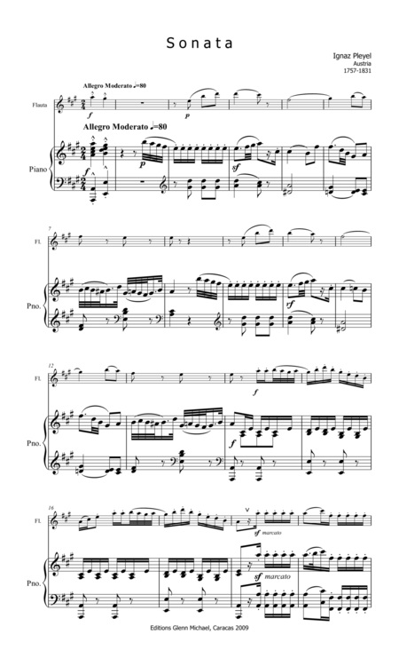 Pleyel Sonata For Flute Piano Sheet Music