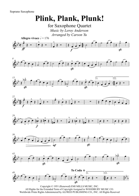 Free Sheet Music Plink Plank Plunk For Saxophone Quartet Satb