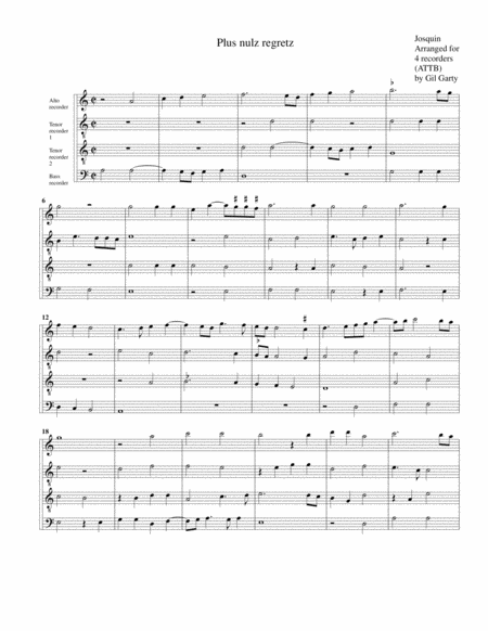 Free Sheet Music Plus Nulz Regretz Arrangement For 4 Recorders