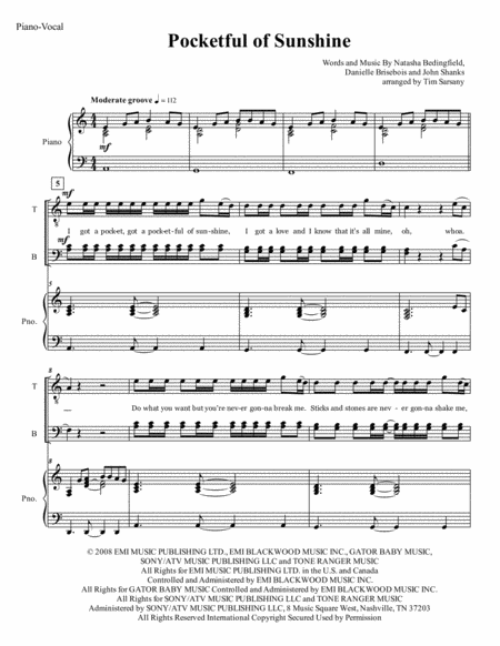 Free Sheet Music Pocketful Of Sunshine