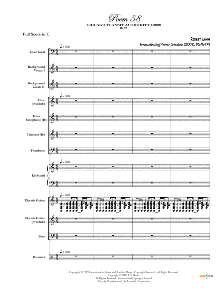 Poem 58 Chicago Complete Score Sheet Music