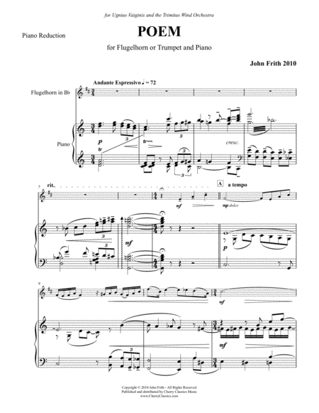 Poem For Trumpet Or Flugelhorn Piano Sheet Music