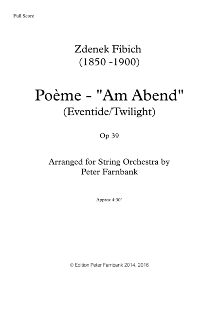 Poeme Eventide For String Orchestra Sheet Music