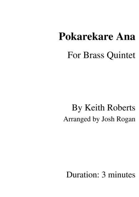 Free Sheet Music Pokarekare Ana For Brass Quintet Arr Josh Rogan