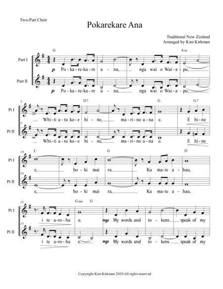 Pokarekare Ana For Two Part Choir Sheet Music