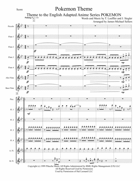 Pokemon Theme For Flute Choir Sheet Music