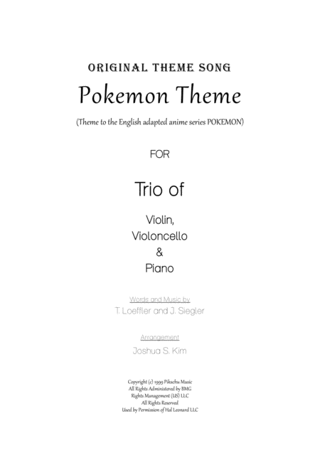 Free Sheet Music Pokemon Theme For Trio Violin Cello Piano