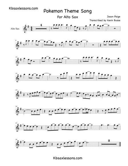 Pokemon Theme Song Alto Sax Sheet Music