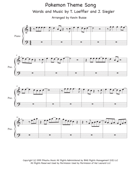 Pokemon Theme Song Easy Key Of C Piano Sheet Music