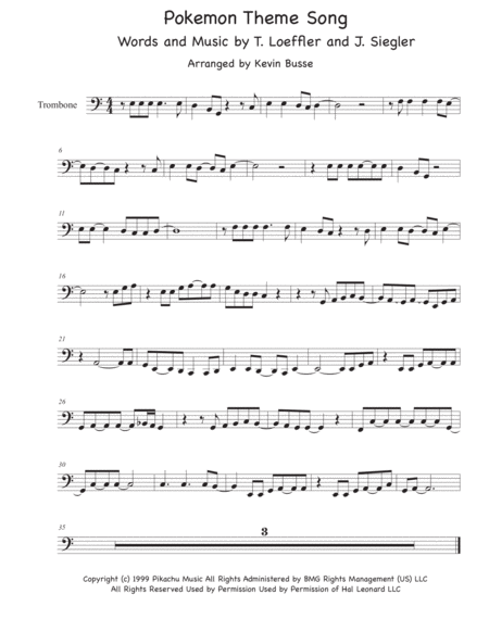 Pokemon Theme Song Easy Key Of C Trombone Sheet Music