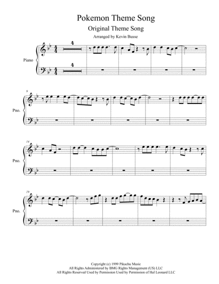 Free Sheet Music Pokemon Theme Song Easy Piano