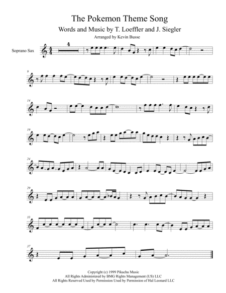 Pokemon Theme Song Soprano Sax Sheet Music