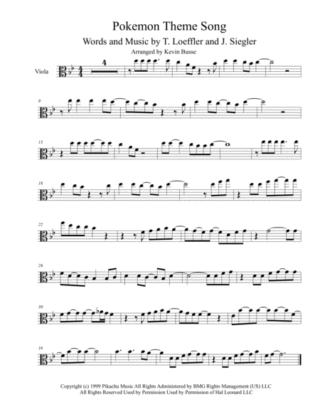 Pokemon Theme Song Viola Sheet Music