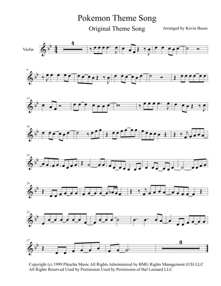 Pokemon Theme Song Violin Sheet Music