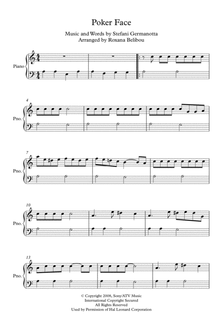 Free Sheet Music Poker Face A Minor By Lady Gaga Easy Piano