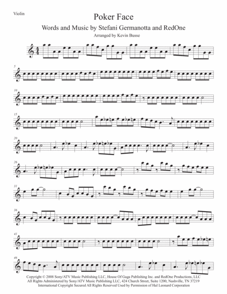 Free Sheet Music Poker Face Easy Key Of C Violin