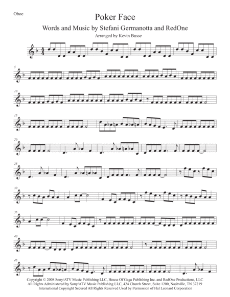 Poker Face Oboe Sheet Music