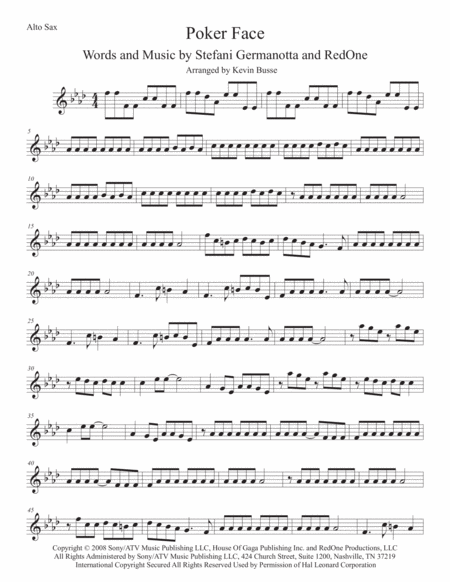 Poker Face Original Key Alto Sax Sheet Music