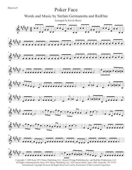 Poker Face Original Key Horn In F Sheet Music