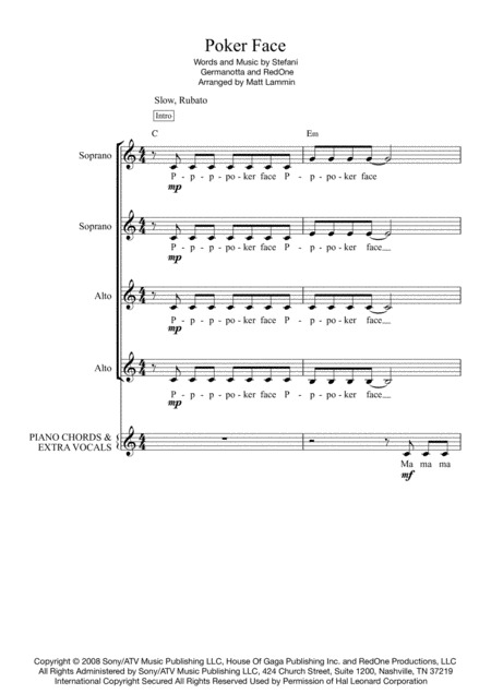 Poker Face Ssaa Sheet Music