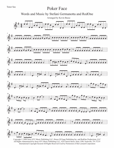 Poker Face Tenor Sax Sheet Music