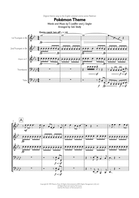 Pokmon Theme For Brass Quintet Sheet Music