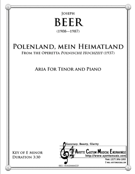 Free Sheet Music Polenland Mein Heimatland Aria For Tenor From Polnische Hochzeit