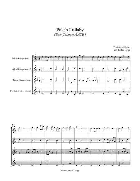 Polish Lullaby Sax Quartet Aatb Sheet Music