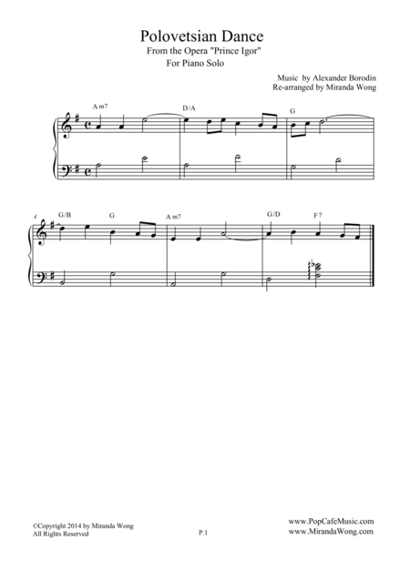 Free Sheet Music Polovetsian Dances From Prince Igor Romantic Piano Solo