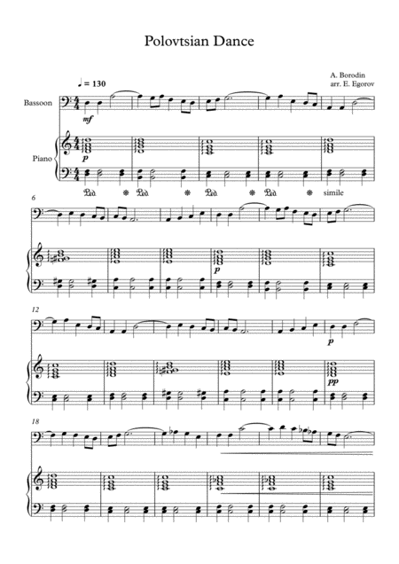 Free Sheet Music Polovtsian Dance Alexander Borodin For Bassoon Piano