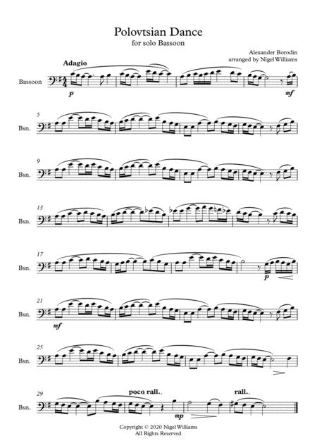 Polovtsian Dance For Bassoon Solo Sheet Music