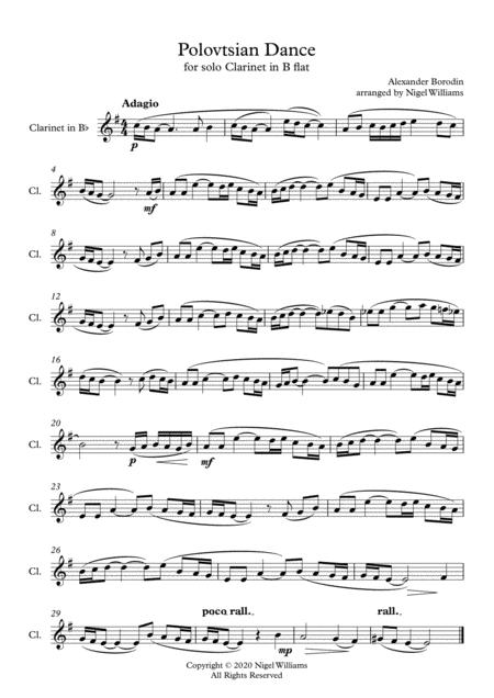 Polovtsian Dance For Clarinet Solo Sheet Music