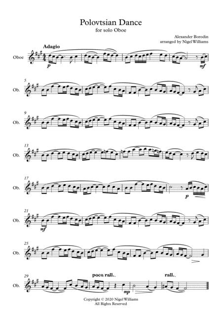 Polovtsian Dance For Oboe Solo Sheet Music