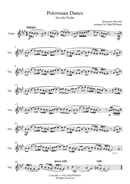 Polovtsian Dance For Violin Solo Sheet Music