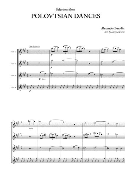 Polovtsian Dances For Flute Quartet Sheet Music