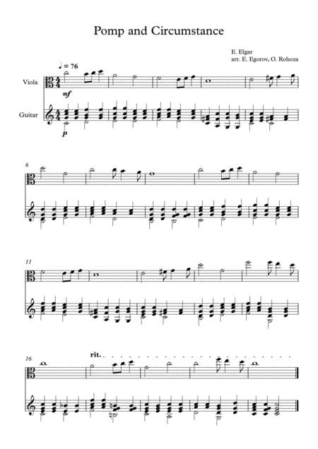 Pomp And Circumstance Edward Elgar For Viola Guitar Sheet Music