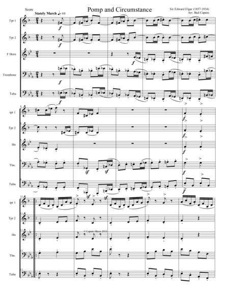 Pomp And Circumstance For Brass Quintet Sheet Music