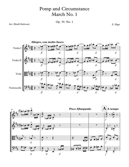 Pomp And Circumstance March No 1 Full For String Quartet Sheet Music