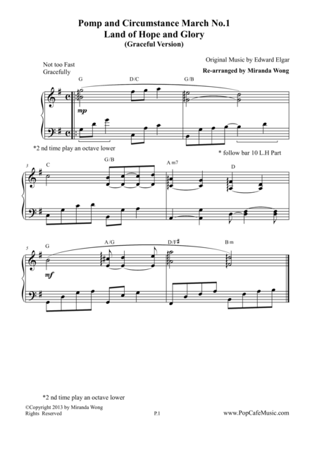 Pomp And Circumstance March No 1 Land Of Hope And Glory Graceful Version Sheet Music