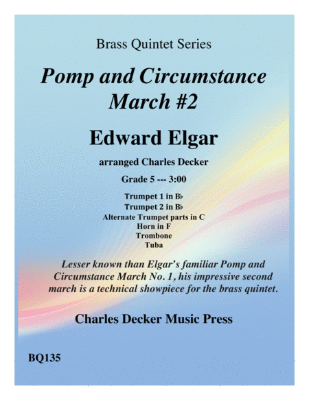 Pomp And Circumstance March No 2 For Brass Quintet Sheet Music