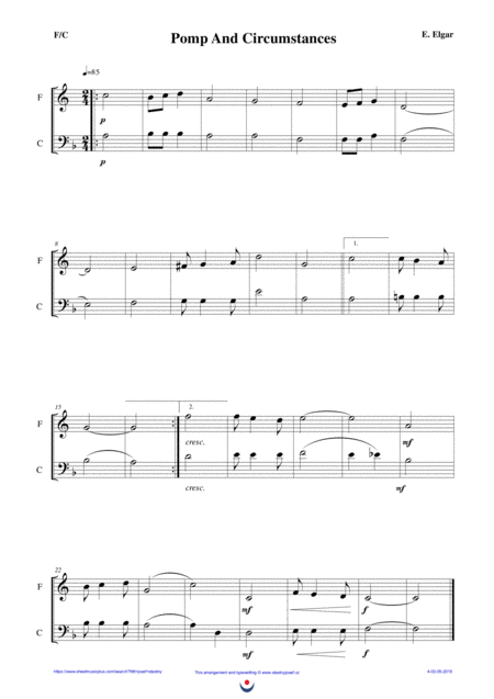 Pomp And Circumstances Easy Brass Duet Nb 4 F C Sheet Music