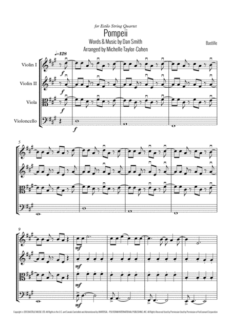 Pompeii String Quartet Sheet Music