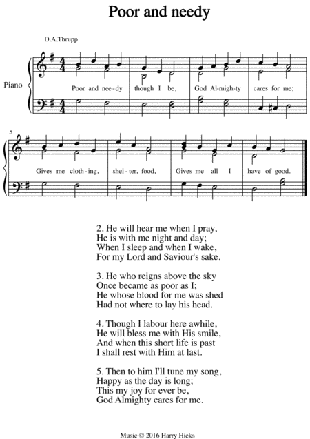 Poor And Needy A New Tune To A Wonderful Old Hymn Sheet Music