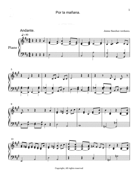 Free Sheet Music Por La Maana